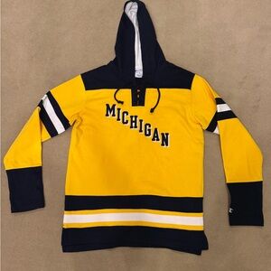 Michigan Wolverine Champion Yellow and Navy Lace-Up Hoodie